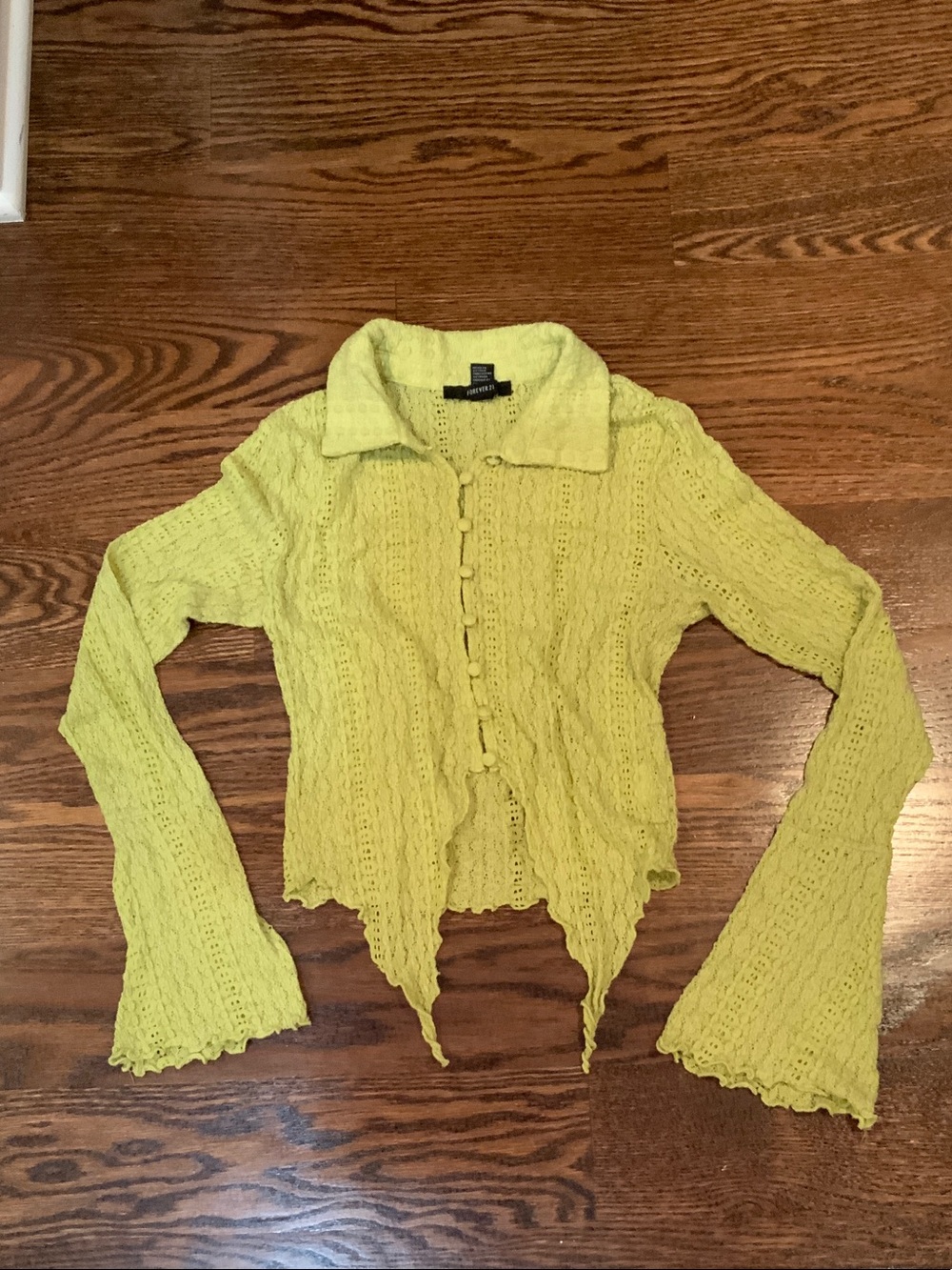 Forever 21 Lime Lace Knit Button-Up Top